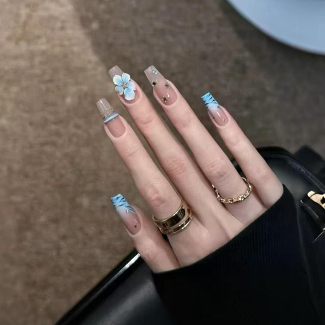 Nail Art Zebra Design - 10개 수제 중간 길이 프레스온 네일
