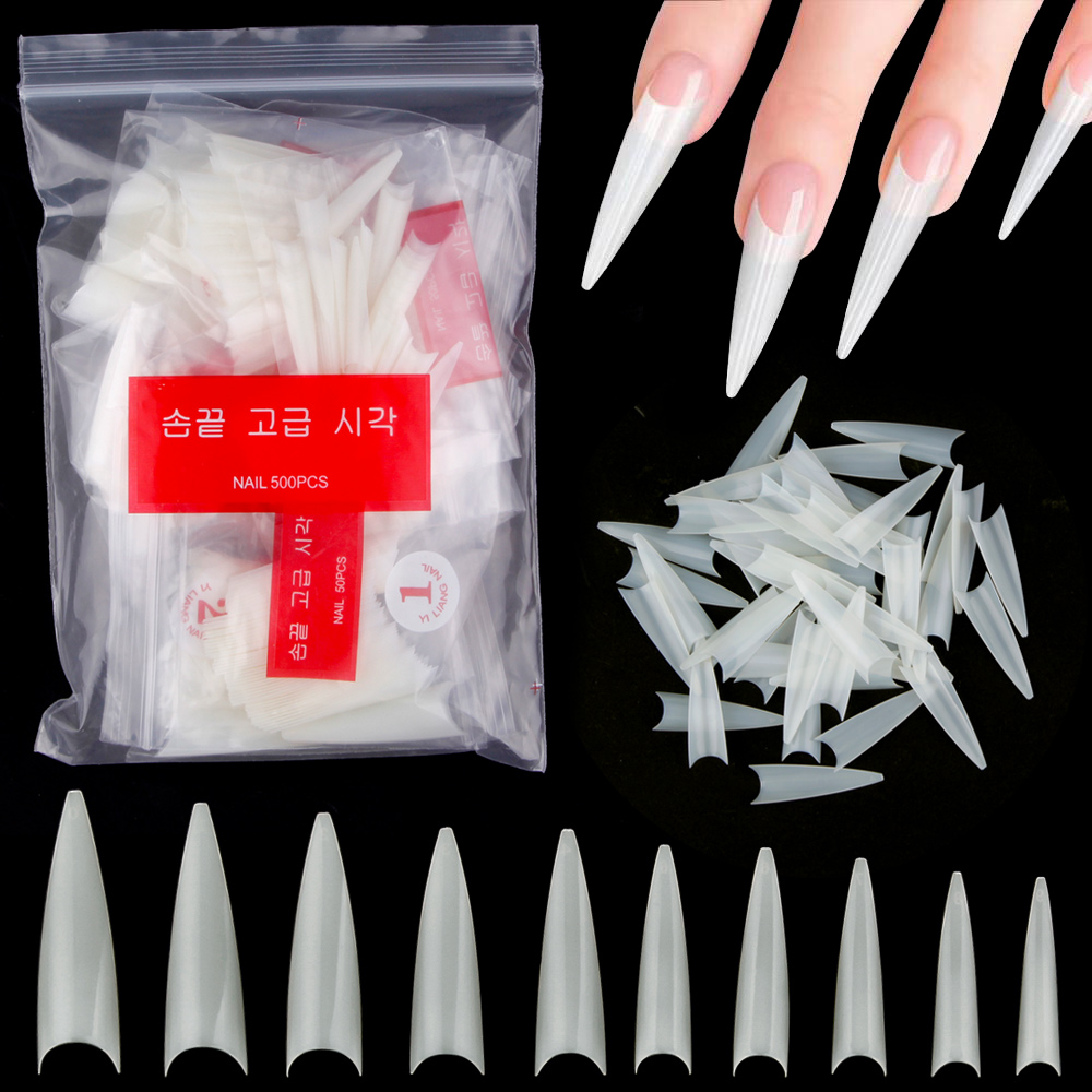 Nail Art Xl - 1Bag(600Pcs) 천연 스틸레토 연습 네일 팁