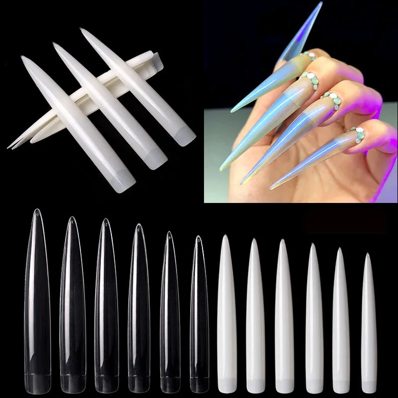 Nail Art Xl - 투명한 자연스러운 엑스트라 롱 인조 손톱,