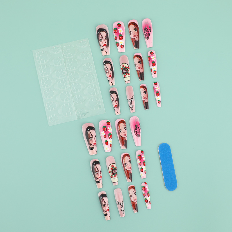 여성용 중간 길이 가짜 손톱, 만화 소녀 딸기 일몰 Y - Nail Art Strawberry 리뷰 및 가격