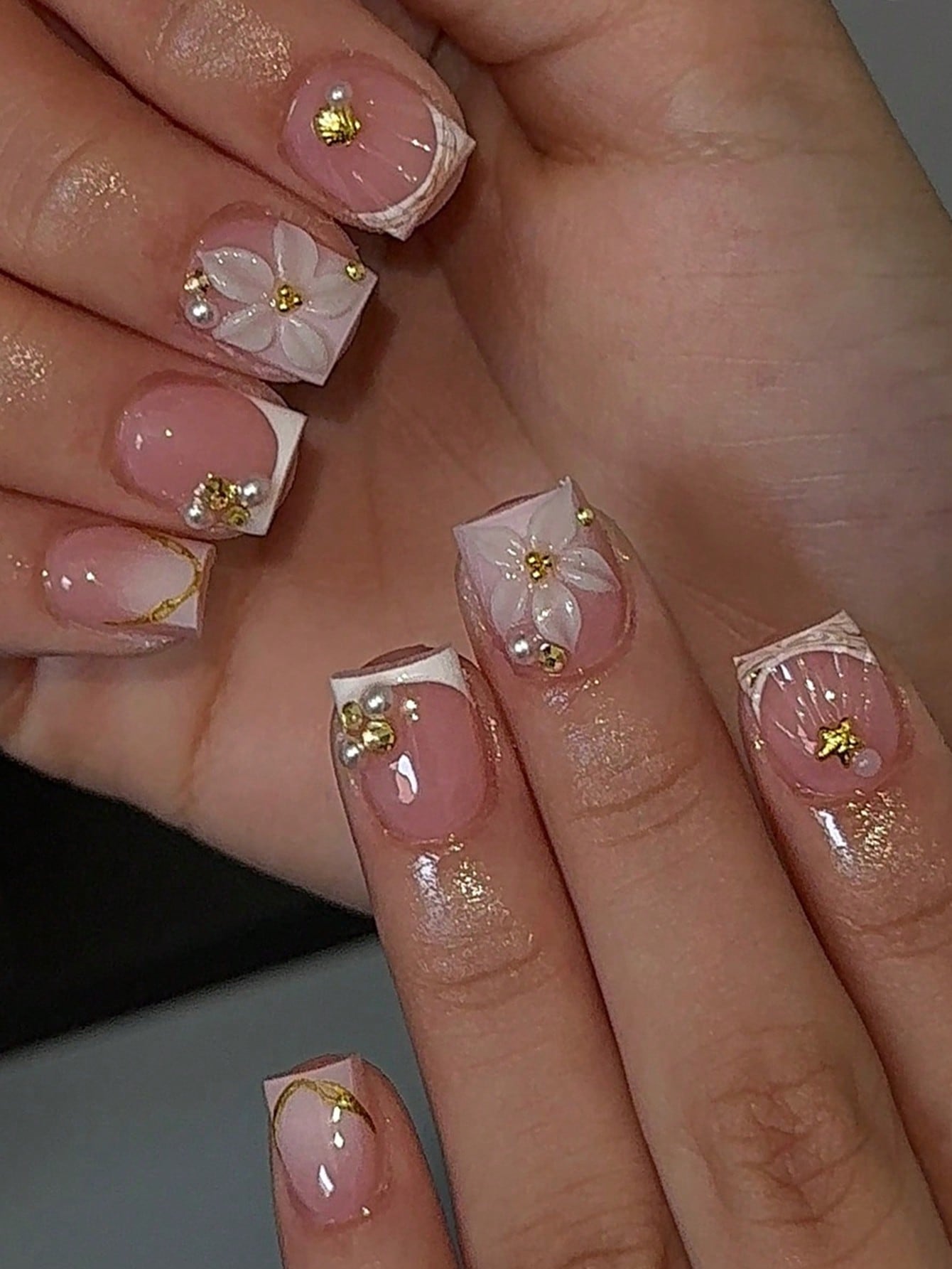 24개 짧은 스퀘어 화이트 프렌치 플라워 아크릴 프레스 - Nail Art Jelly 리뷰 및 가격