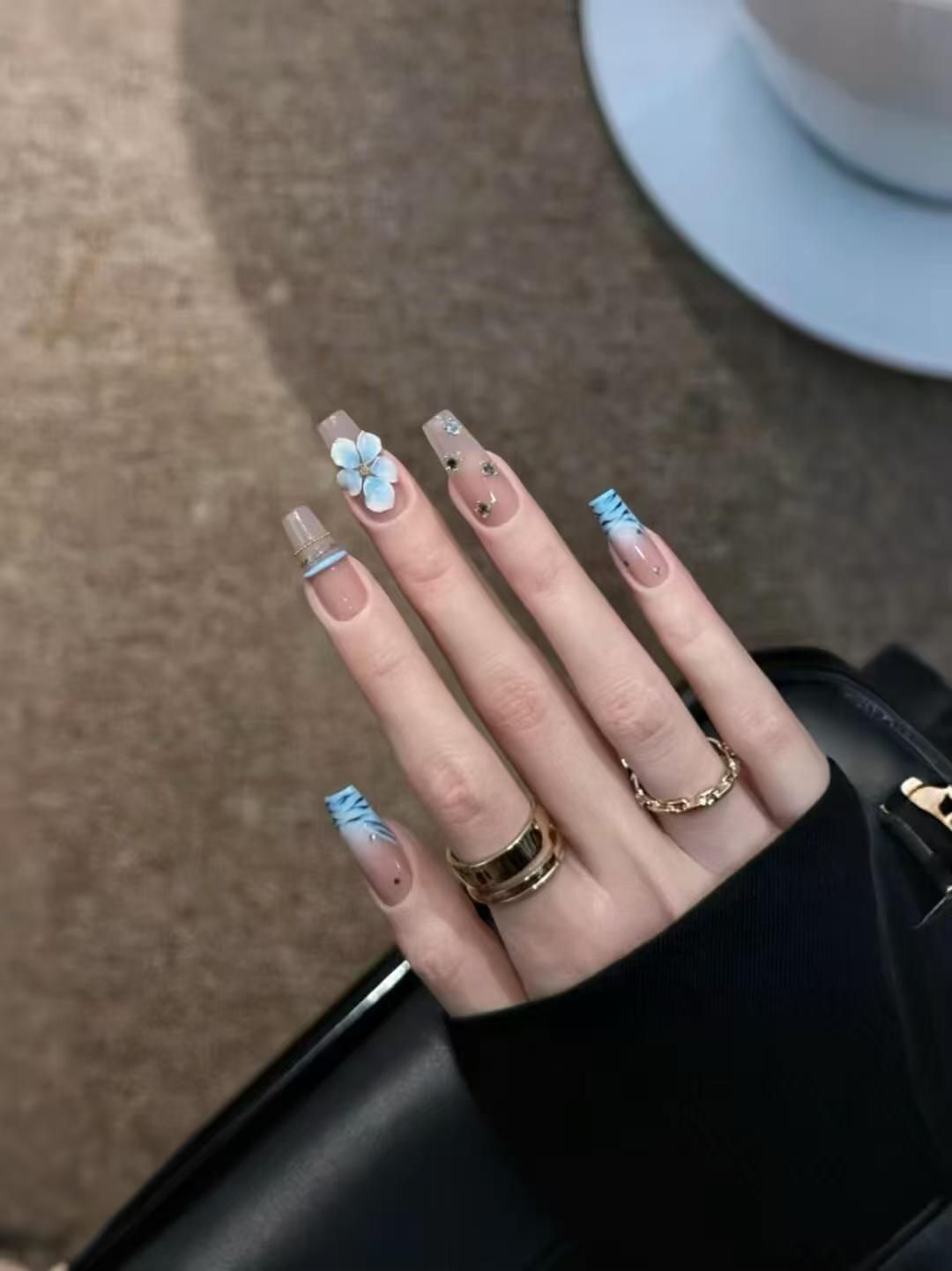 10개 수제 중간 길이 프레스온 네일 블루 지브라 패턴 - Nail Art Zebra Design 리뷰 및 가격