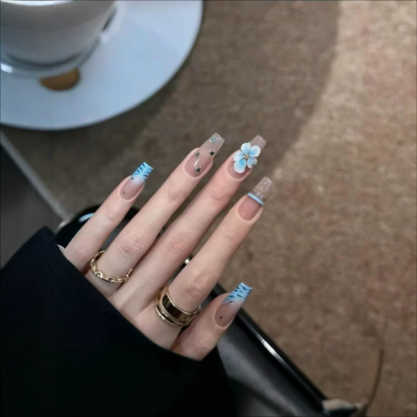10개 수제 중간 길이 프레스온 네일 블루 지브라 패턴 - Nail Art Zebra Design 리뷰 및 가격
