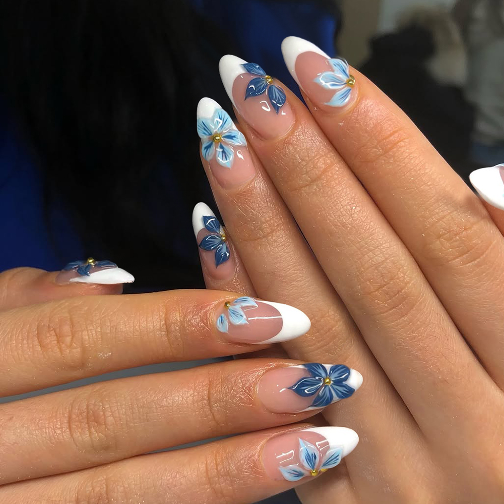 24개 아몬드 3D 젤 꽃 화이트 프렌치 팁 프레스온  - Nail Art Jelly 리뷰 및 가격