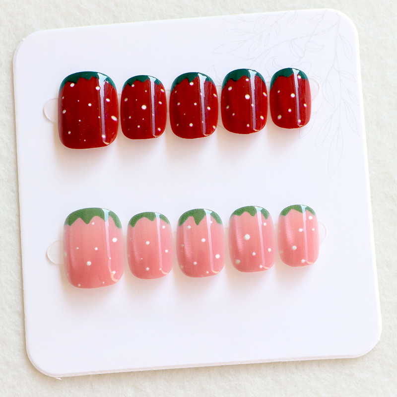 10Pcs 여성 패션 귀여운 딸기 폴카 도트 짧은 라운 - Nail Art Strawberry 리뷰 및 가격