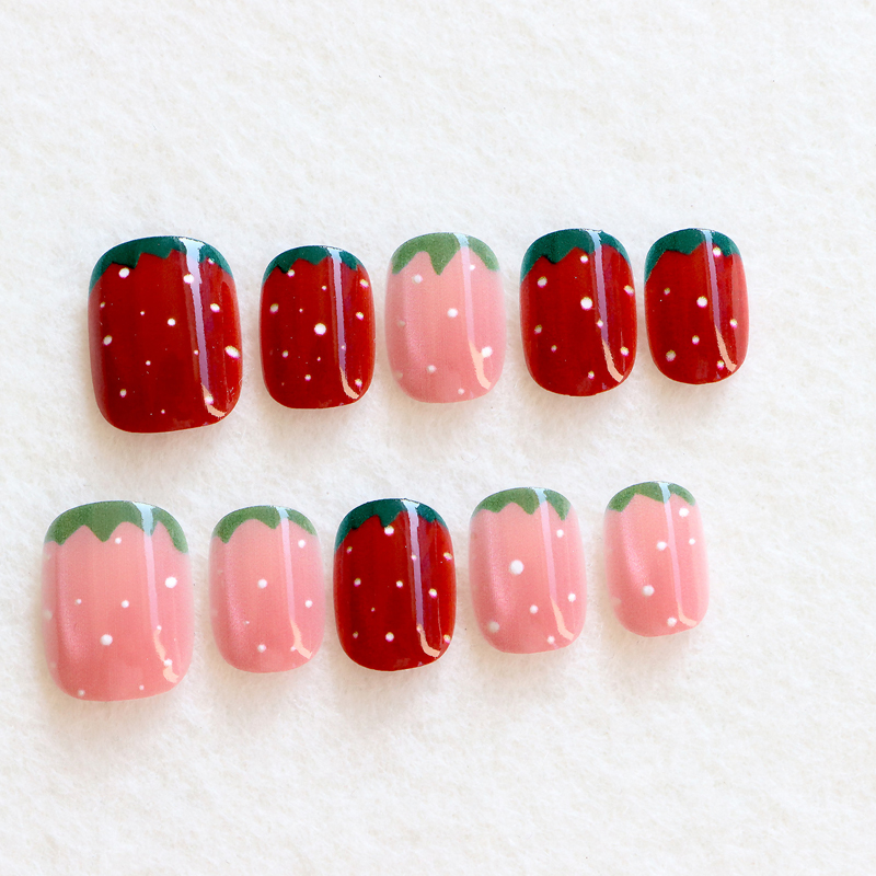 10Pcs 여성 패션 귀여운 딸기 폴카 도트 짧은 라운 - Nail Art Strawberry 리뷰 및 가격