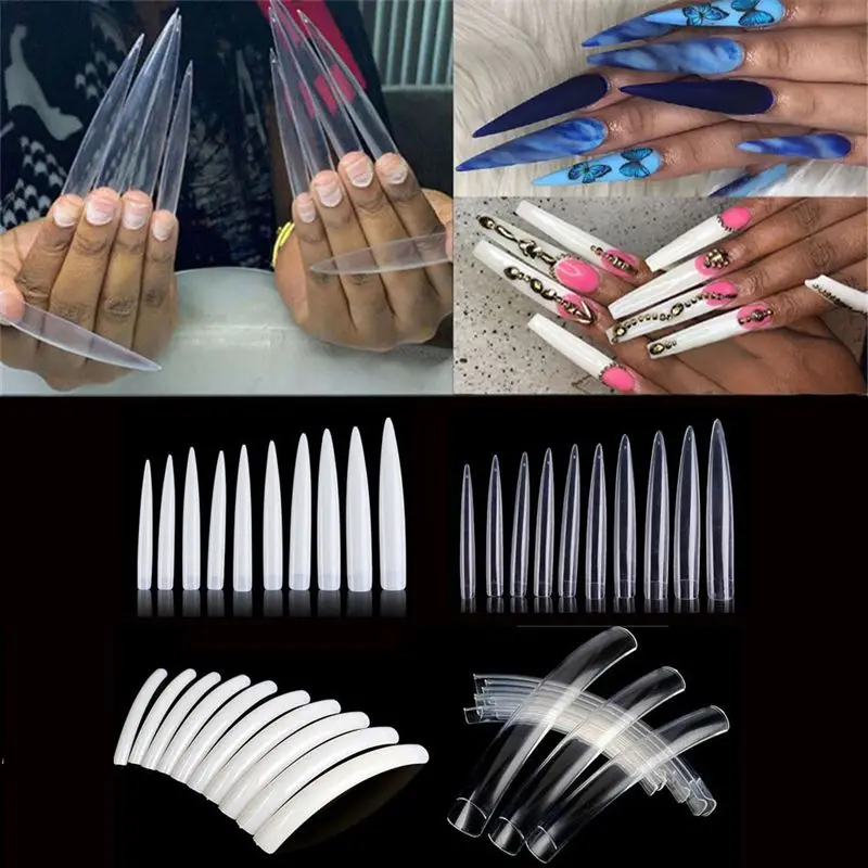 투명한 자연스러운 엑스트라 롱 인조 손톱, 가짜 손톱  - Nail Art Xl 리뷰 및 가격