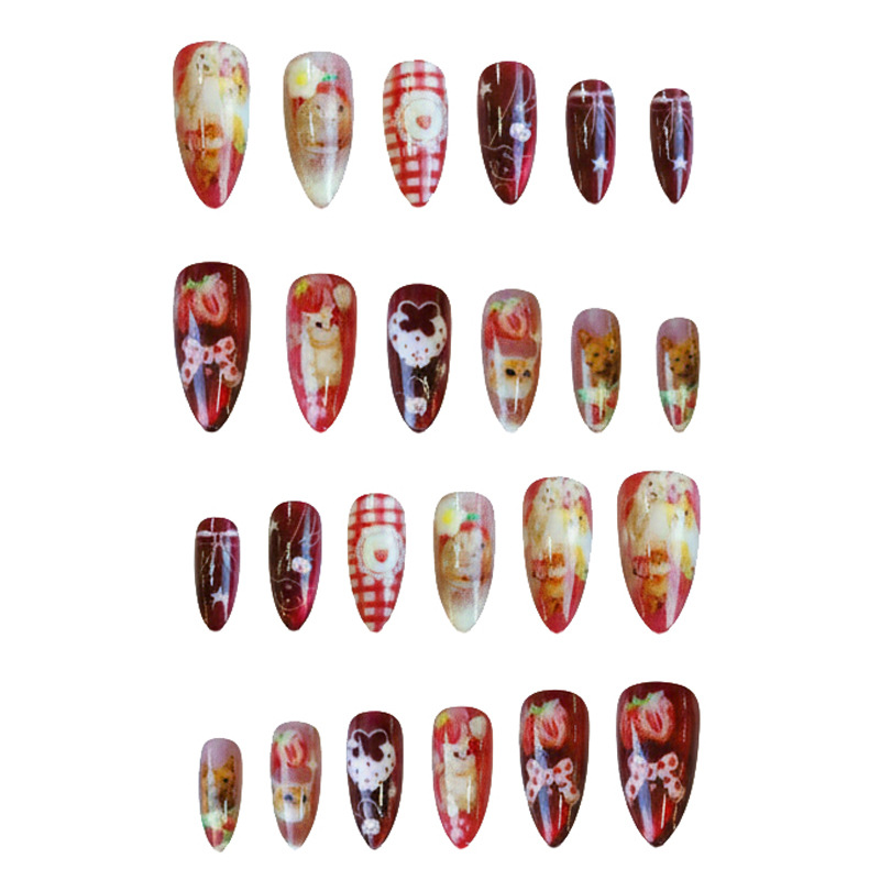 24개 딸기 캣츠아이 프레스온 네일 일본 빈티지 스타일 - Nail Art Strawberry 리뷰 및 가격