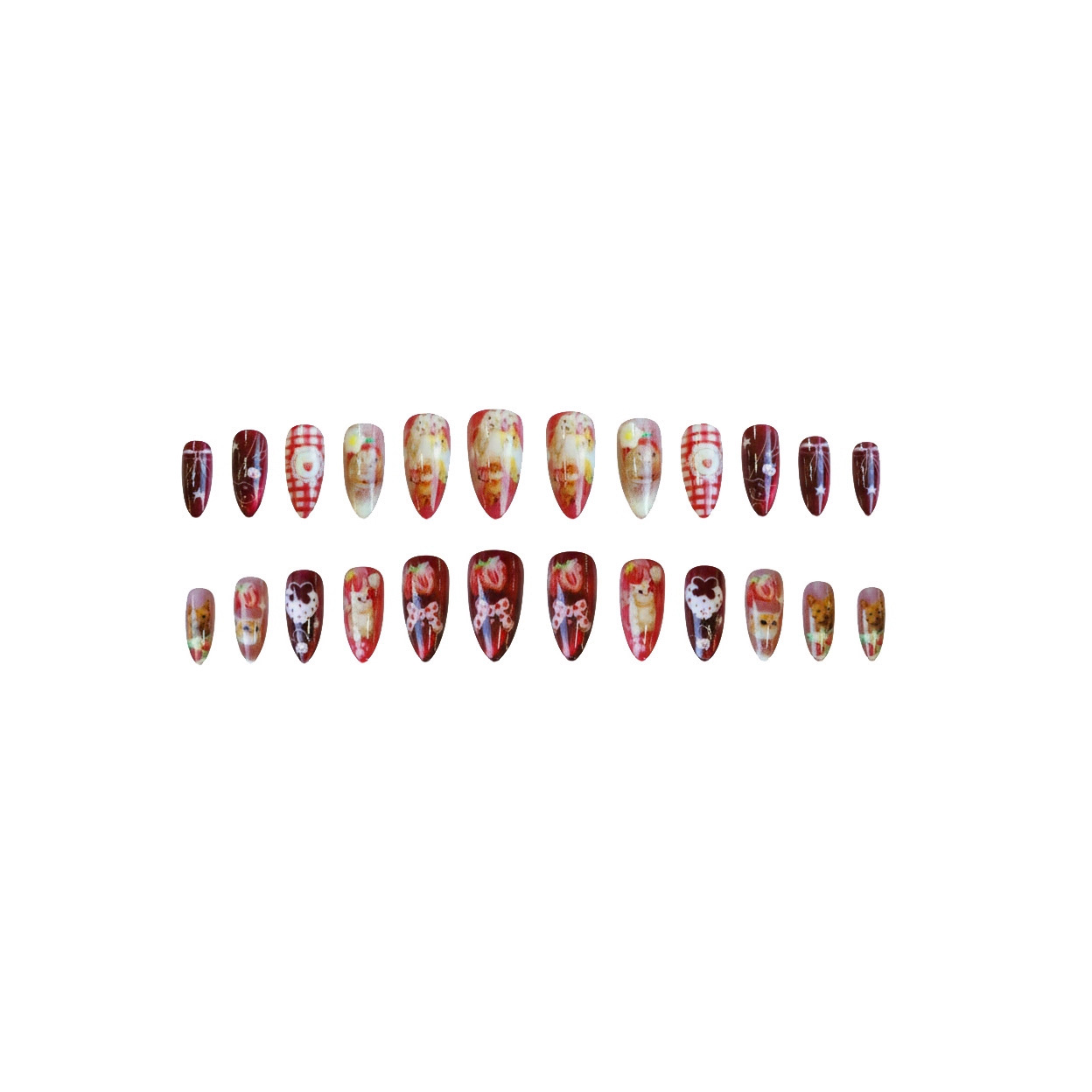 24개 딸기 캣츠아이 프레스온 네일 일본 빈티지 스타일 - Nail Art Strawberry 리뷰 및 가격